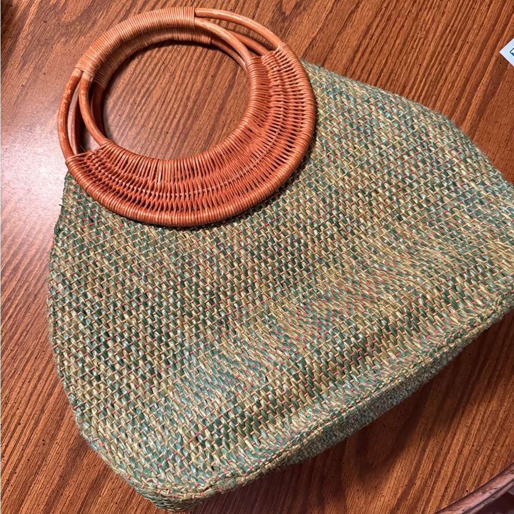 Fossil Green and Tan Woven Clutch